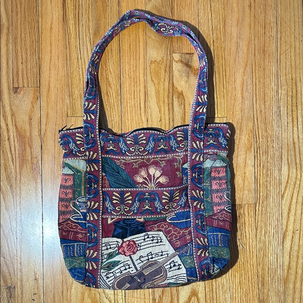 Vintage tapestry tote music bag